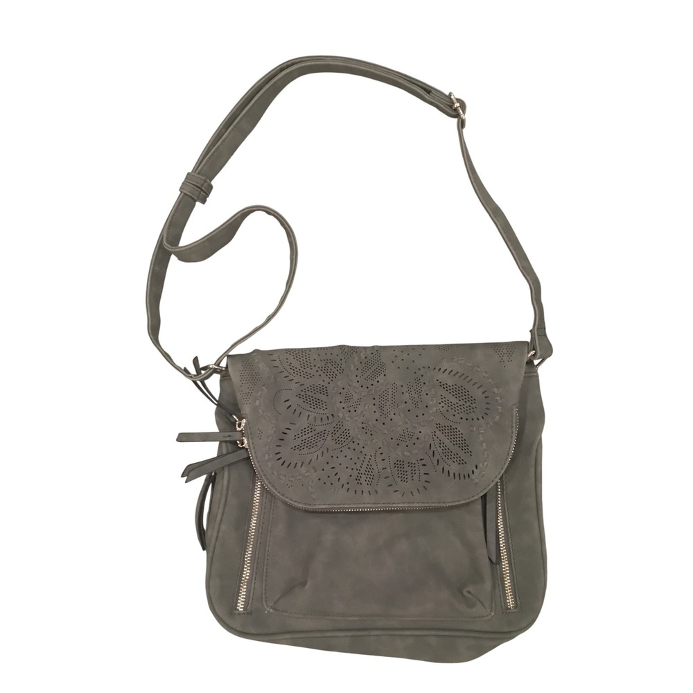 VR‎ Olive Green Laser Cut Faux Suede Crossbody Bag UWV2257TG NWT